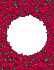 Frame decorated with roses. Vector a hand-drawn template  for postcard or social media.