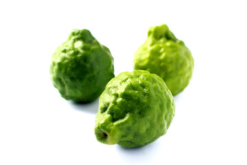 Fresh Green Bergamot fruit isolated on white background.