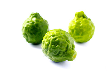 Fresh Green Bergamot fruit isolated on white background.