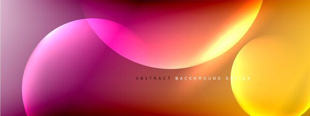 Vector abstract background liquid bubble circles on fluid gradient with shadows and light effects. Shiny design templates for text