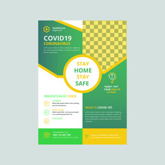 Coronavirus Covid-19 Medical HealthCare Vector flyer template. Vector illustration.