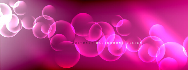 Vector abstract background liquid bubble circles on fluid gradient with shadows and light effects. Shiny design templates for text