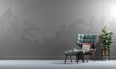 Mock up minimal lounge and living room interior background, natural pattern wall , 3d render © teeraphan