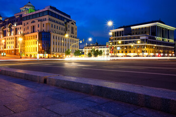 Fototapeta na wymiar Night city, night traffic lights. City life, car light paths. Russia, Moscow, Maly Moskvoretsky bridge