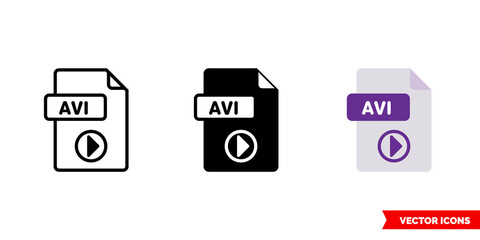 AVI file icon of 3 types. Isolated vector sign symbol.
