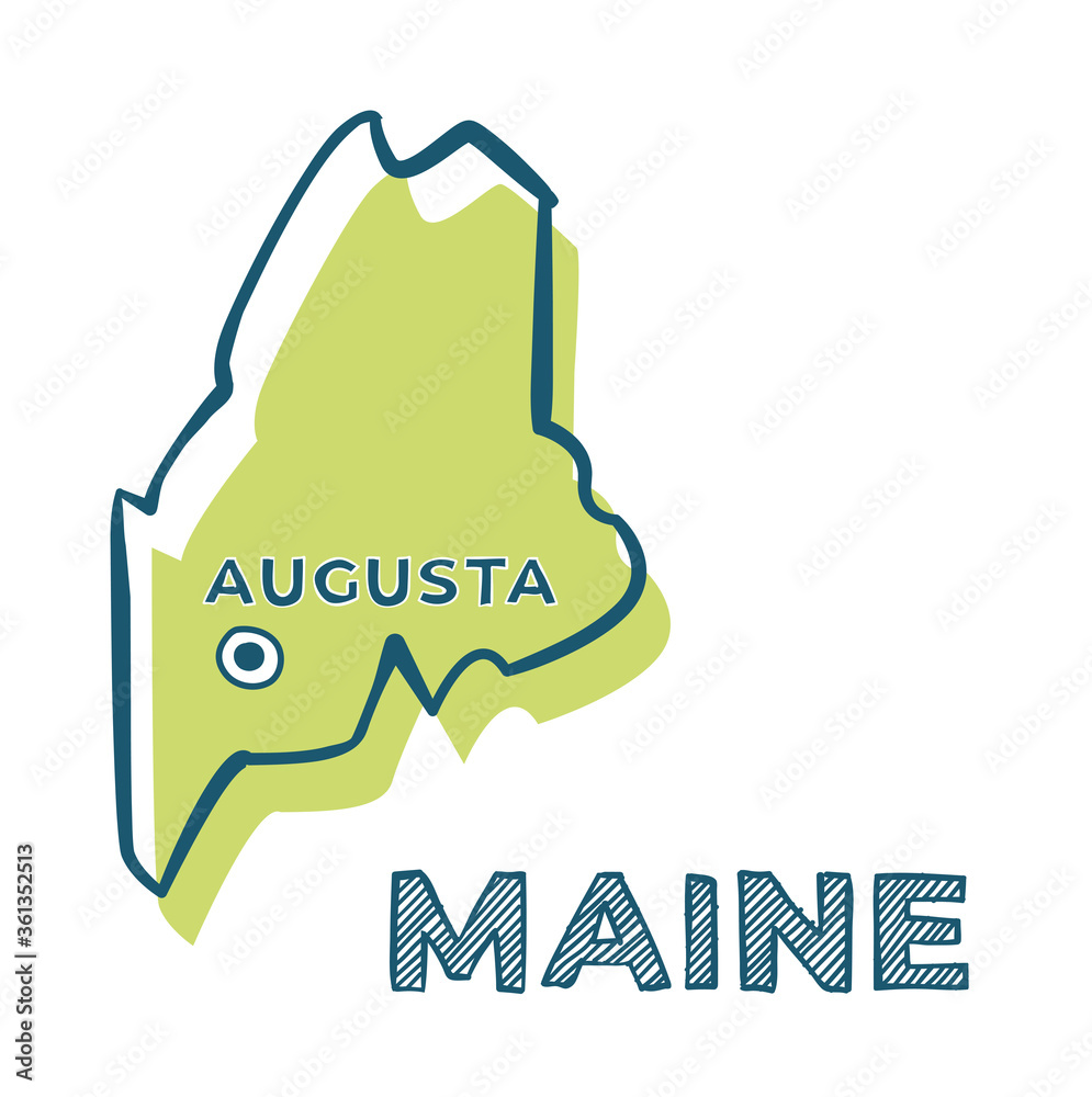 Wall mural Doodle vector map of Maine state of USA.