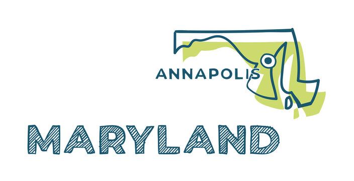 Doodle vector map of Maryland state of USA.