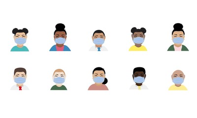 Diverse People With Mask Vector Illustration 