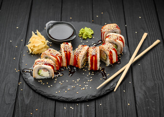 Dragon roll with eel and cream cheese