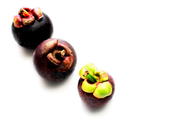 Red mangosteen background, dark mangosteen, dark mangosteen, Mangosteen isolated on the white background.
