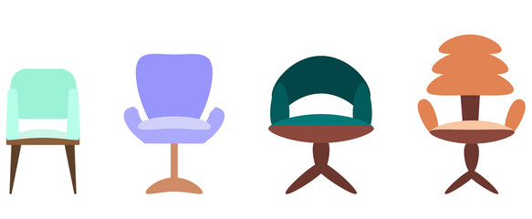 A set of modern office chairs and chairs isolated on a white background. Vector illustration in flat style. Collection of furniture for office