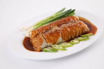 Spring Roll also known as Egg Roll local thai food isolated in white background