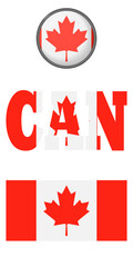 Set of icons of the canadian flag on a white background. Vector image: flag of Canada, button and abbreviation. You can use it to create a website, print brochures or a travel guide.