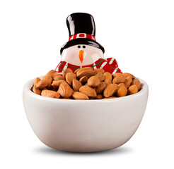 Almonds in a Pot on a white background.