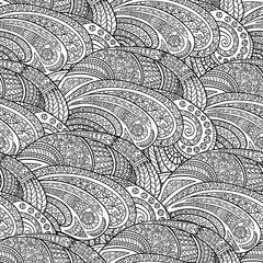 Hand-drawn seamless pattern of abstract geometric elements. Monochrome gamma.