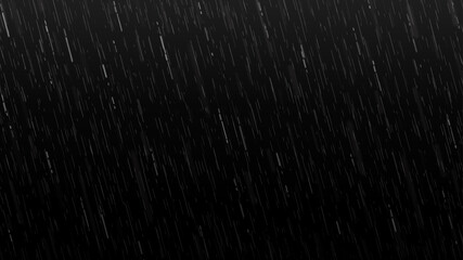 Falling raindrops isolated on black background. Falling water drops texture. Realistic rain. Vector illustration.