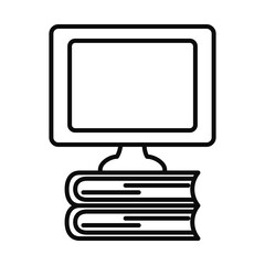computer monitor on books stack icon, line style