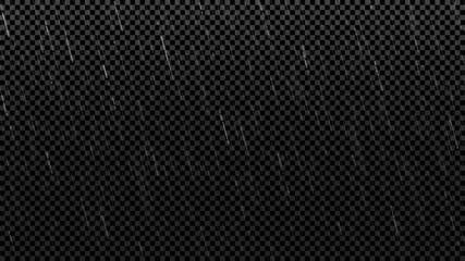 Falling raindrops texture template. Falling water drops isolated on checkered background. Realistic rain. Vector illustration.