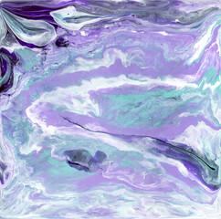 Beautiful abstract background. Acrylic pouring paints. Marble texture. Contemporary art. Luxury abstract fluid art painting, mixture of blue and purple paints. Imitation of marble stone cut, sea.