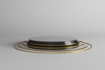Black pedestal or podium stand on white product background 3d illustration