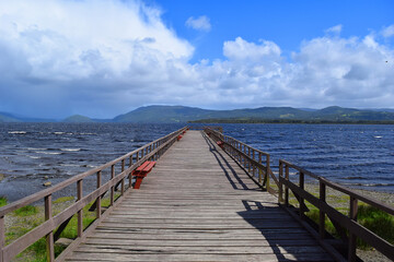 Fototapeta premium Dock in the Huillinco lake, Chiloe Island