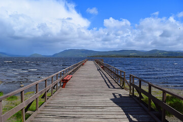 Dock in the Huillinco lake, Chiloe Island