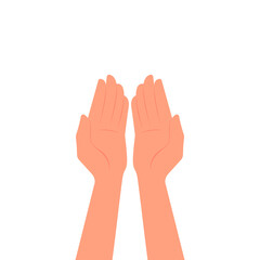 Two hands, palms up, top view. Vector illustration, flat cartoon minimal design, isolated on white background, eps 10.