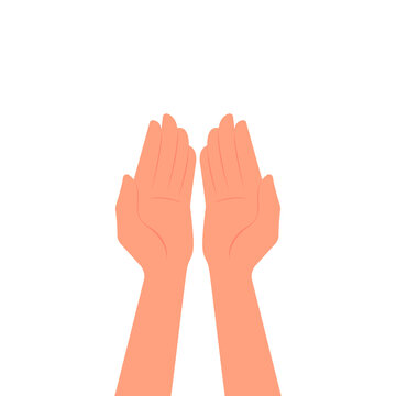 Two hands, palms up, top view. Vector illustration, flat cartoon minimal design, isolated on white background, eps 10.