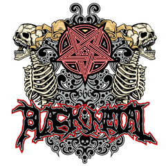 Gothic sign with skull and pentagram, grunge vintage design t shirts
