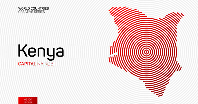 Abstract map of Kenya with red circle lines