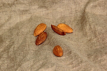 almonds on canvas background