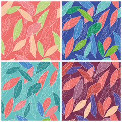 Leaves seamless pattern. Set of different color options. Vector graphics