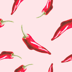 Red chili pepper pattern. Food background pattern.