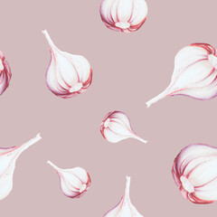 Purple garlic pattern. Food background pattern.