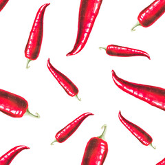 Red chili pepper pattern. Food background pattern.