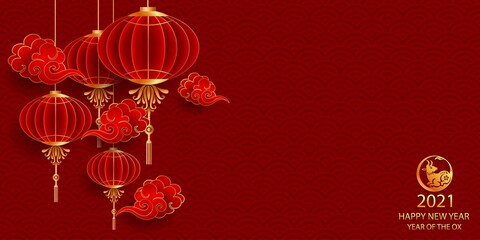 Happy new year 2021 / Chinese new year / Year of the ox / Zodiac sign for greetings card, invitation, posters, brochure, calendar, flyers, banners.