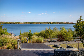 View of the recreation area Kulkwitzer See, a lake on the outskirts of the cities of Leipzig and...