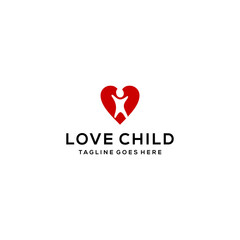 Illustration little child care with love logo design template icon