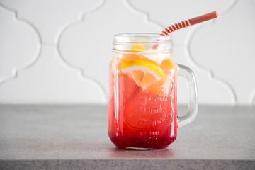 glass of raspberry lemonade