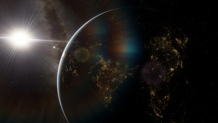 Universe filled with stars. Cosmic landscape, beautiful science fiction wallpaper with endless deep space. 3D render