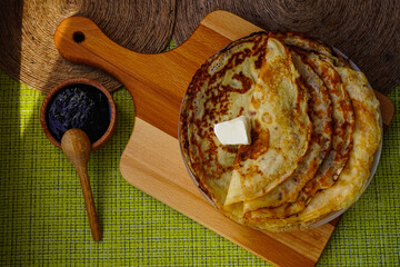 Homemade cooking - pancakes with jam