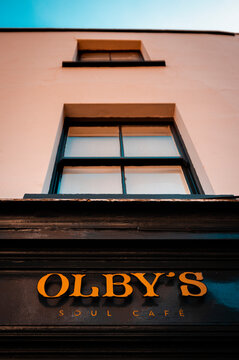 Margate, England - May 31, 2019: Olby's Soul Cafe and Music Rooms located in the old town on Margate seafront.