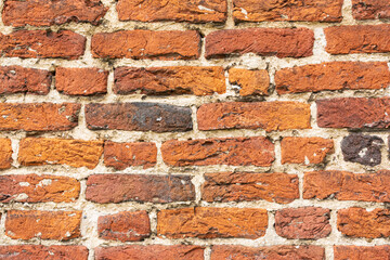 Wall with old worn vintage bricks