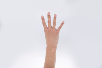 Number four index finger on white background