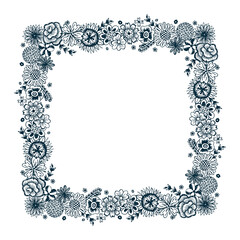 Floral square frame. Hand drawn doodle Flowers

