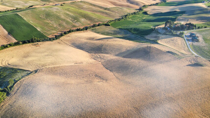 Tuscany campaigns, aerial view of hills in summer season, Italy