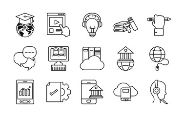 global sphere and online education icon set, line style