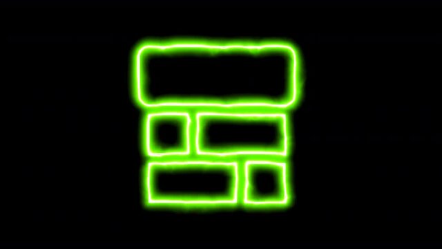 The appearance of the green neon symbol chimney. Flicker, In - Out. Alpha channel Premultiplied - Matted with color black