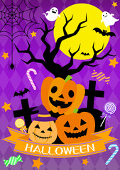 カボチャと満月のハロウィンイラスト