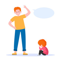 Angry father scolding his little son. Dad, kid, crying flat vector illustration. Annoyance and parental abuse concept for banner, website design or landing web page